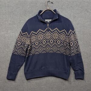 Vtg Eddie Bauer Sweater Mens Large Geometric Winter Cotton 1/4 Zip Pullover Y2K